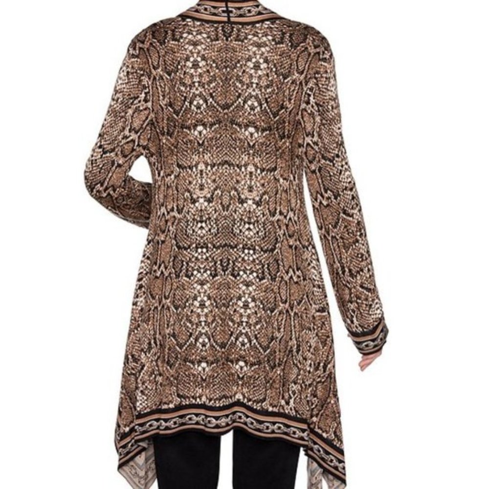 Ruby Rd. Women's Wild Mix Snake Jacquard Sharkbite Cardigan, Sable Multi Sz L - Picture 3 of 7